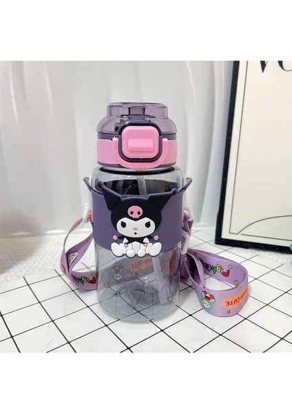 Kuromi Figürlü Askılı Pipetli 600ML Plastik Suluk Matara AD19523