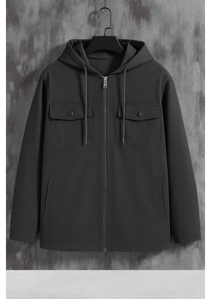 Erkek Oversize Premium Füme Kapşonlu Mont