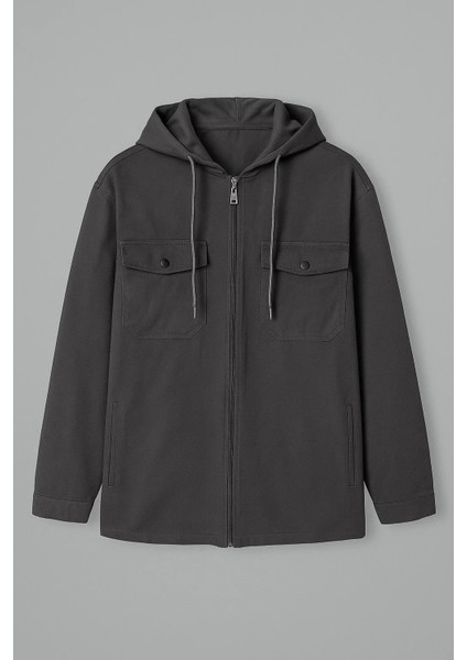 Erkek Oversize Premium Füme Kapşonlu Mont
