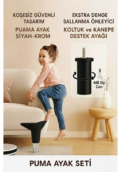 Puma 15 cm Siyah-Krom 6'lı Set Mobilya Kanepe Tv Ünitesi Dolap Konsol ve Destek Ayağı fiyatları