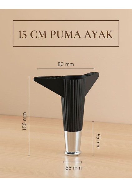 Puma 15 cm Siyah-Krom 6'lı Set Mobilya Kanepe Tv Ünitesi Dolap Konsol ve Destek Ayağı modelleri