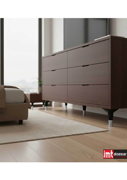 Puma 15 cm Siyah-Krom 6'lı Set Mobilya Kanepe Tv Ünitesi Dolap Konsol ve Destek Ayağı