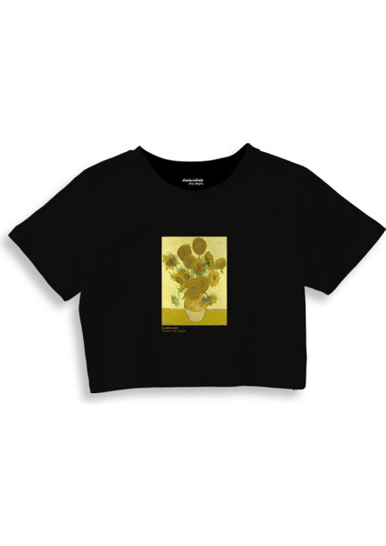 Sunflowers Crop Tişört - Siyah