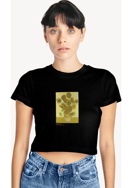 Sunflowers Crop Tişört - Siyah fiyatları