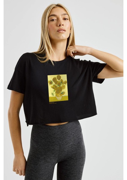 Sunflowers Crop Tişört - Siyah modelleri