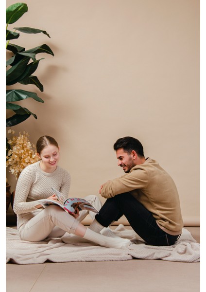 5 Çift Kadın Erkek Ekru Bio Naturel %100 Doğal Pamuklu Ribana Örgü Dikişsiz Soket Çorap 3013