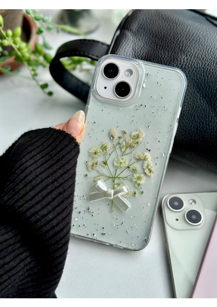 Iphone 14 Plus 15 Plus Uyumlu Şeffaf Buket Simli Çiçek Epoksili Telefon Kılıfı fiyatları