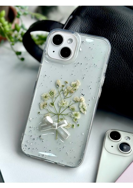 Iphone 14 Plus 15 Plus Uyumlu Şeffaf Buket Simli Çiçek Epoksili Telefon Kılıfı modelleri