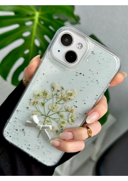 Iphone 14 Plus 15 Plus Uyumlu Şeffaf Buket Simli Çiçek Epoksili Telefon Kılıfı indirimleri