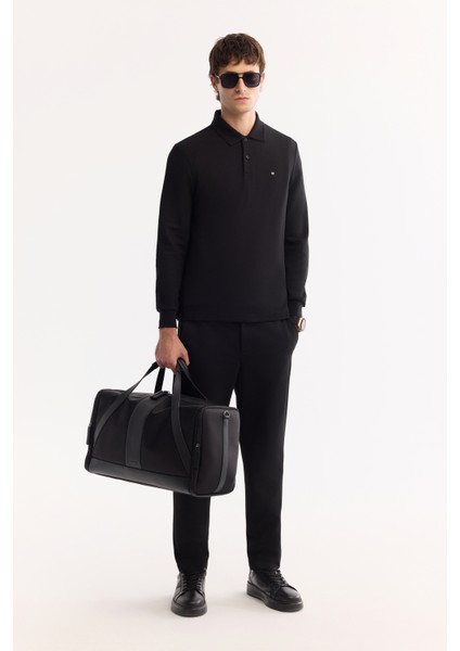 Erkek Siyah Polo Yaka Pamuklu Basic Slim Fit Sweatshirt B001080 indirimleri