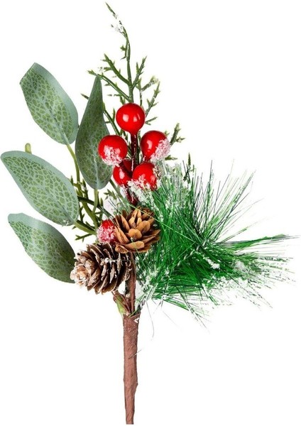 Yılbaşı Süsü Pike Berry Karlı Kırmızı Yeşil 25 Cm.