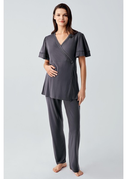 Kısa Kollu Esnek Viskoz Hamile Sabahlık Pijama Takım 10302 fiyatları