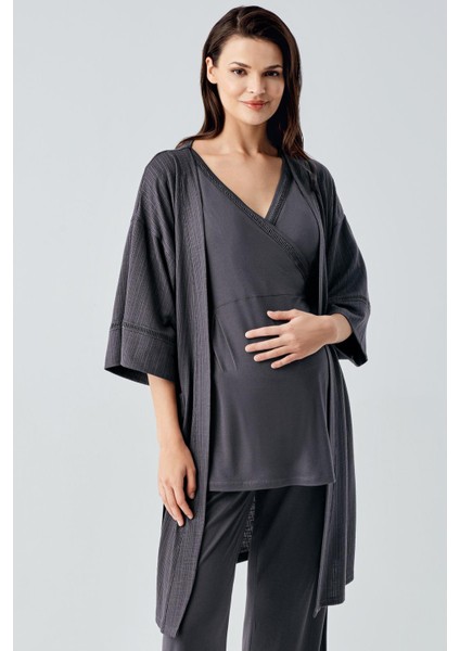 Kısa Kollu Esnek Viskoz Hamile Sabahlık Pijama Takım 10302 modelleri