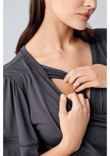 Kısa Kollu Esnek Viskoz Hamile Sabahlık Pijama Takım 10302 indirimleri