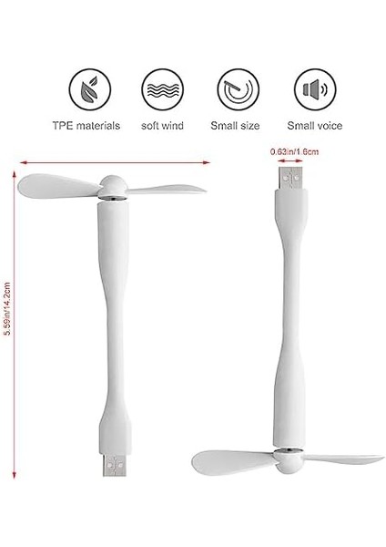 Mini Usb, 90 mm Esnek Boyunlu, 2 Adet Fan, USB C Telefon Fanı, Pc Powerbank ve USB Cihazları Için (Beyaz) modelleri