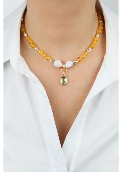 Balık Figürlü Sitrin ve Ay Taşı Doğaltaş Kolye fiyatları