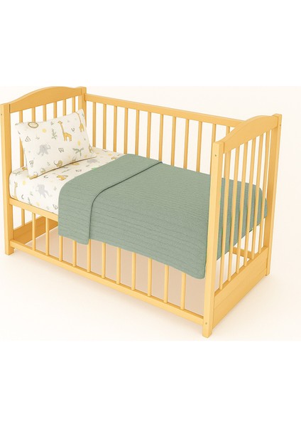 3'lü Bebek Pike Takımı Safari Desenli %100 Pamuk, Pike, Lastikli Çarşaf, Yastık Kılıfı 60X120 70X130