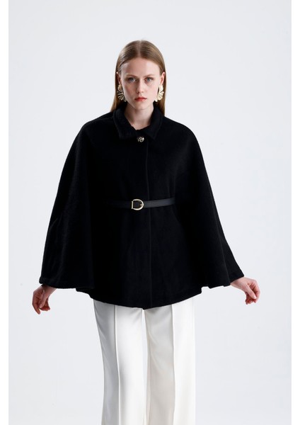 Deri Kemerli Kaşe Panço - Siyah modelleri