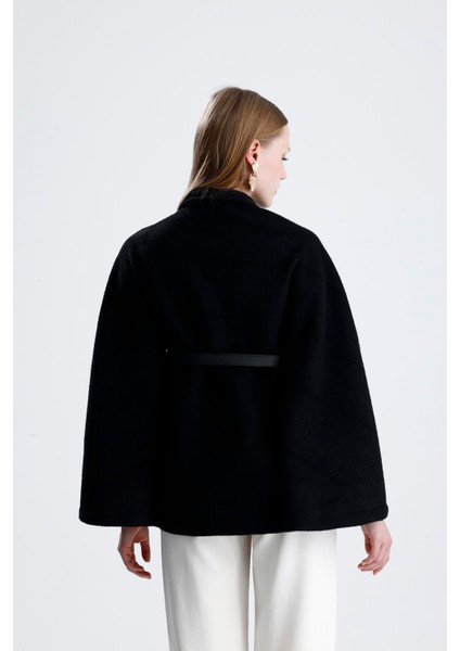 Deri Kemerli Kaşe Panço - Siyah