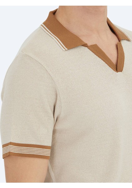 Bej Polo Yaka Desenli Triko fiyatları
