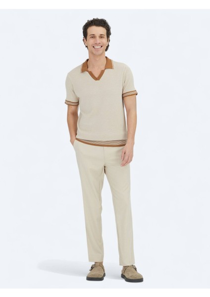 Bej Polo Yaka Desenli Triko modelleri