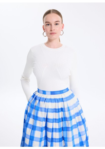 Yuvarlak Yaka Standart Düz Beyaz Kazak Kadın Hanna Kadın Triko