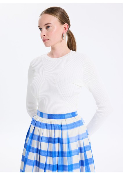 Yuvarlak Yaka Standart Düz Beyaz Kazak Kadın Hanna Kadın Triko fırsatları