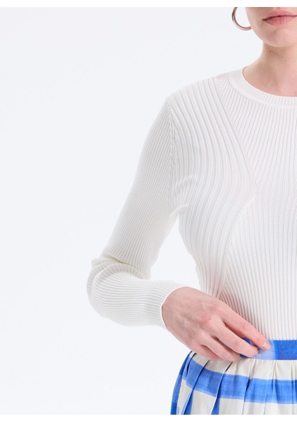 Yuvarlak Yaka Standart Düz Beyaz Kazak Kadın Hanna Kadın Triko indirimleri