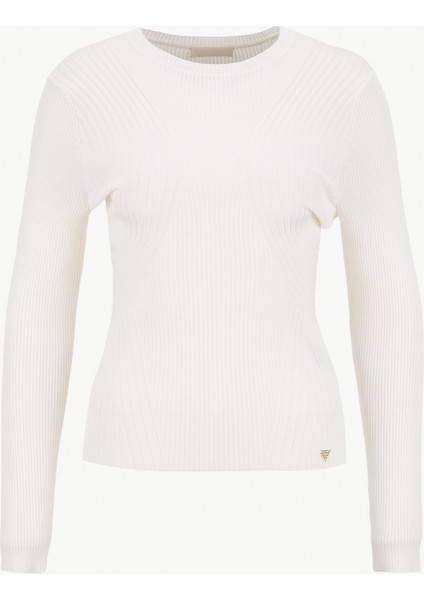 Yuvarlak Yaka Standart Düz Beyaz Kazak Kadın Hanna Kadın Triko