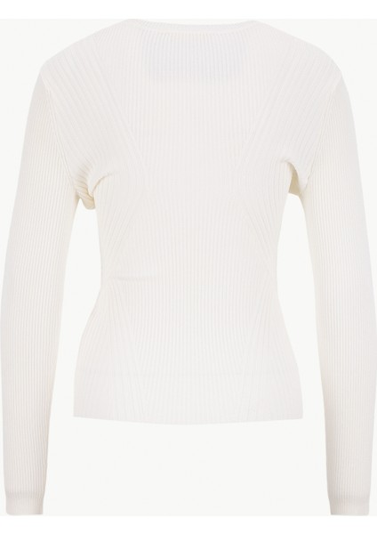 Yuvarlak Yaka Standart Düz Beyaz Kazak Kadın Hanna Kadın Triko