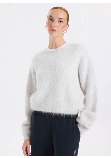 Yuvarlak Yaka Standart Gri Kazak Kadın NIB18AH25POL