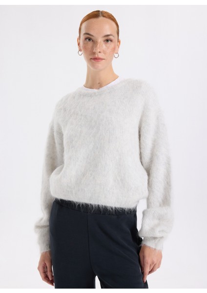 Yuvarlak Yaka Standart Gri Kazak Kadın NIB18AH25POL modelleri