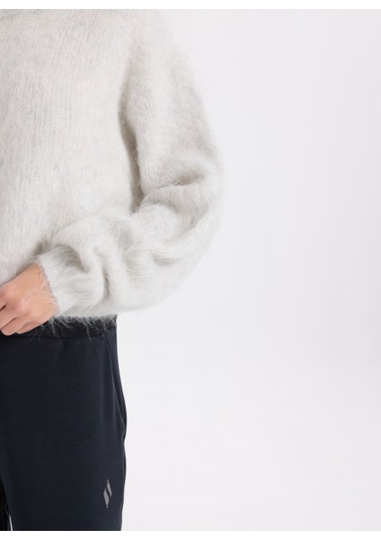 Yuvarlak Yaka Standart Gri Kazak Kadın NIB18AH25POL fırsatları