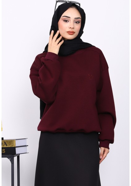 Mürdüm Bisiklet Yaka Şadonlu Üç iplik Sweat fırsatları