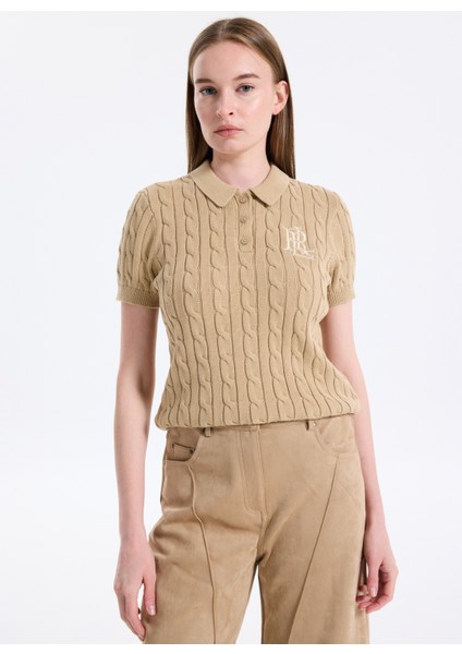 Yuvarlak Yaka Standart Düz Camel Kazak Kadın 200932224