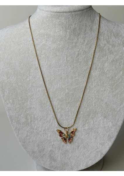 Toprak Tonlarında Kelebek Kanatlı Gold Kolye fiyatları