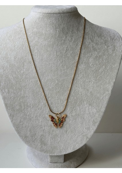 Toprak Tonlarında Kelebek Kanatlı Gold Kolye modelleri