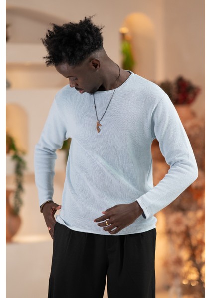 Regular Fit Likralı Kendinden Çizgili Mevsimlik Spor Kazak