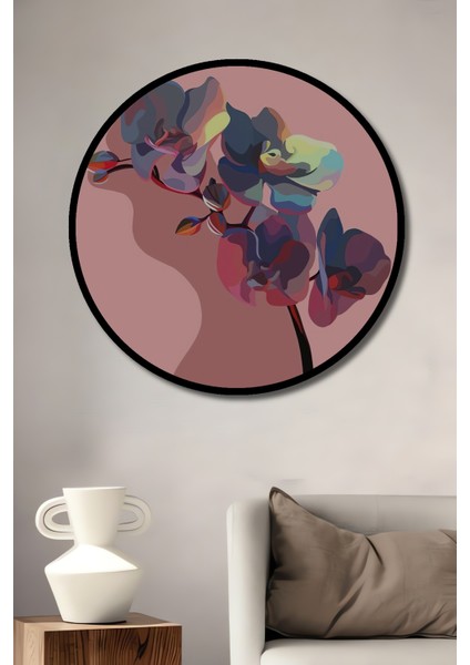 Pembe Orkide Yağlı Boya Görünümlü Ahşap Dekoratif Tablo Yuvarlak Tablo fiyatları