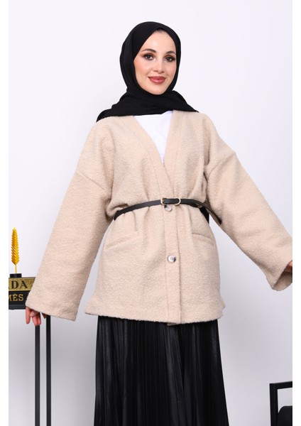 Vizon Kemerli Oversize Buklet Ceket