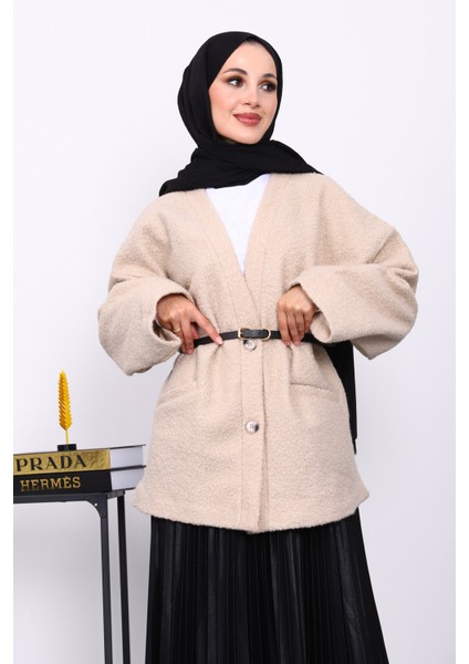 Vizon Kemerli Oversize Buklet Ceket modelleri