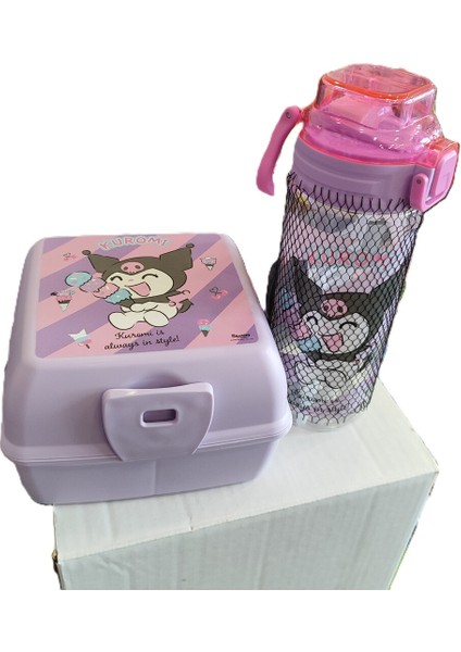 Kuromi Figürlü Plastik Matara ve Beslenme Kabı Seti AD78521