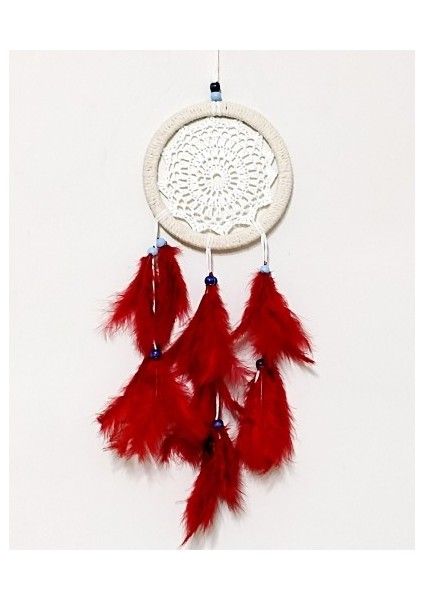 Kırmızı Kuş Tüylü Dream Catcher El Yapımı Düş Kapanı Duvar Süsü
