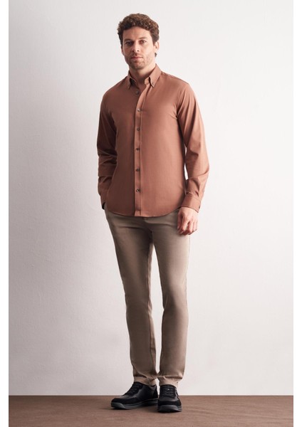 Vizon Düğmeli Yaka Örme Uzun Kol Performans Ürün Slim Fit Esnek Gömlek 1004255270 fiyatları