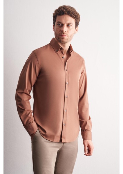 Vizon Düğmeli Yaka Örme Uzun Kol Performans Ürün Slim Fit Esnek Gömlek 1004255270 modelleri
