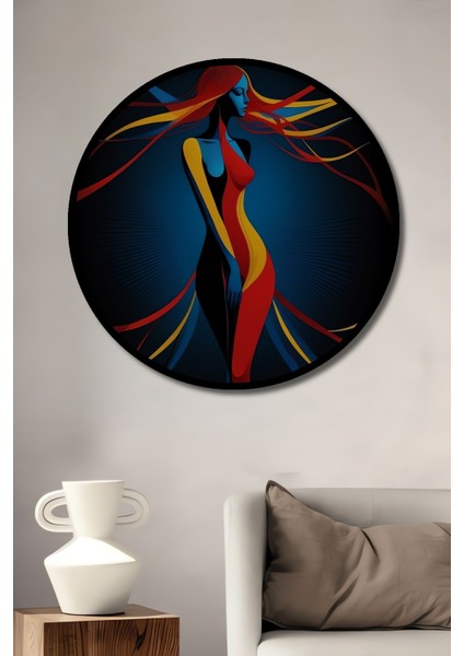 Kadın Figürlü Soyut Modern Sanat Yağlı Boya Görünümlü Ahşap Dekoratif Tablo Yuvarlak Tablo fiyatları