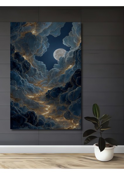 Büyülü Ay Işığı Bulut Tüneli Yağlı Boya Görünümlü Ahşap Dekoratif Tablo Dikdörtgen Tablo
