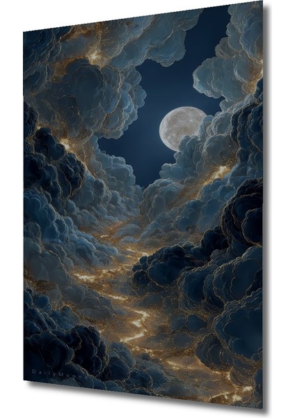 Büyülü Ay Işığı Bulut Tüneli Yağlı Boya Görünümlü Ahşap Dekoratif Tablo Dikdörtgen Tablo modelleri
