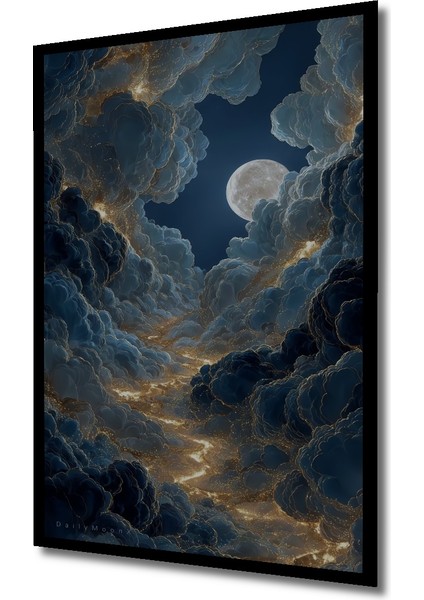 Büyülü Ay Işığı Bulut Tüneli Yağlı Boya Görünümlü Ahşap Dekoratif Tablo Dikdörtgen Tablo fırsatları