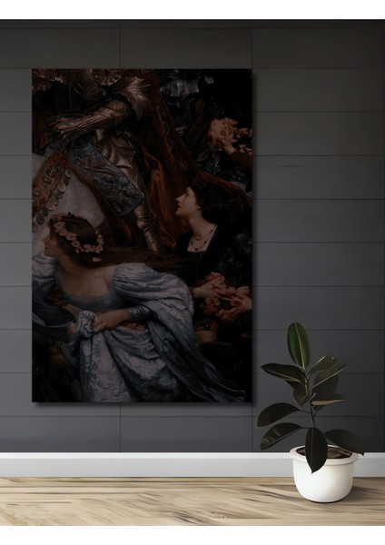 Şövalye ve Leydi Yağlı Boya Görünümlü Soyut Sanat Ahşap Dekoratif Tablo Dikdörtgen Tablo